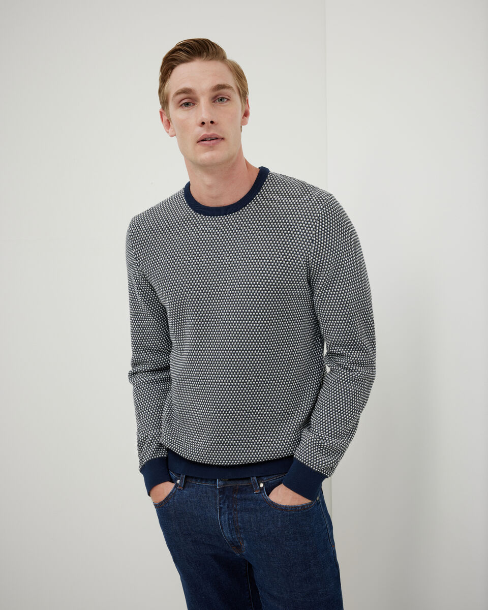 Tricolour Crew Neck Knit, Navy, hi-res